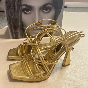 Jennifer Lopez Gold Strappy High Heel Sandals